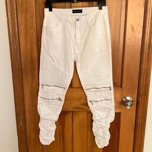 NEW white motorcycle jeans ruffle